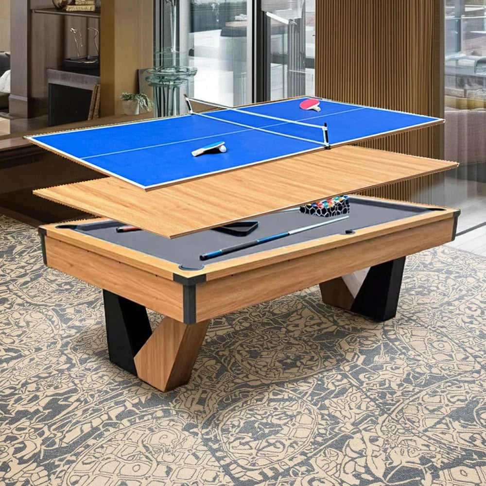 CUETIQ 3-IN-1 8FT MDF Billiard Table/Table Tennis Table/Dining Table W/ Accessories V-Frame Design