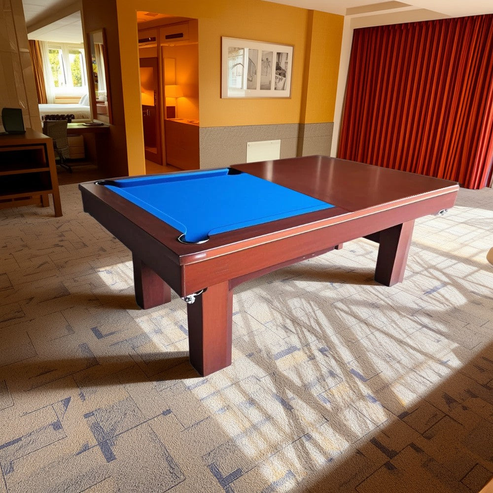 QUESLA TESPZT 7FT Blue&Black Slate Pool Table / Dining Table-Peach Colored Free Accessories