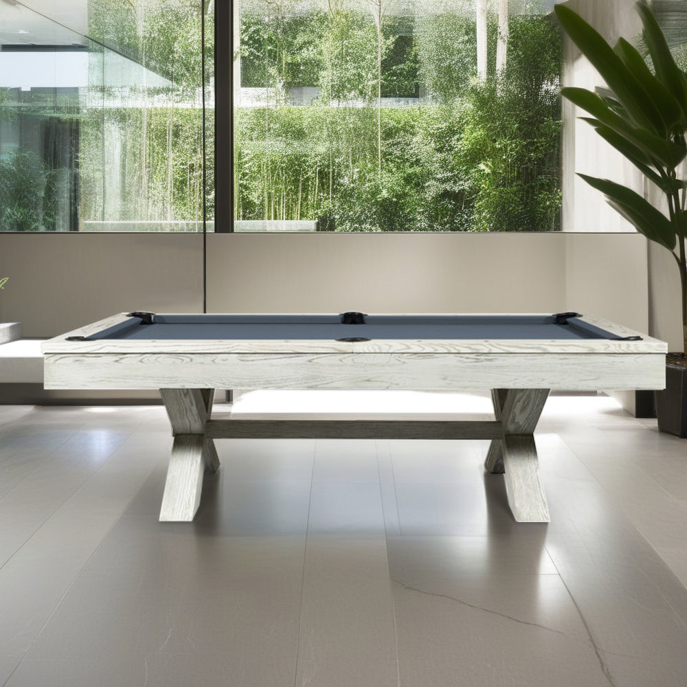 QUESLA WYJ004 8FT Slate Billiard Table W/ Free Accessories Pool Table - White&Grayish Blue