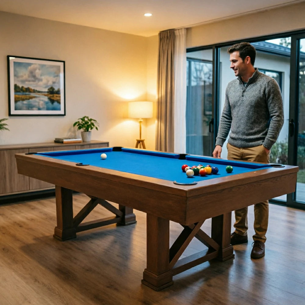 QUESLA WYJ05 7FT Slate Billiard Table W/ Free Accessories Pool Table - Wood&Blue