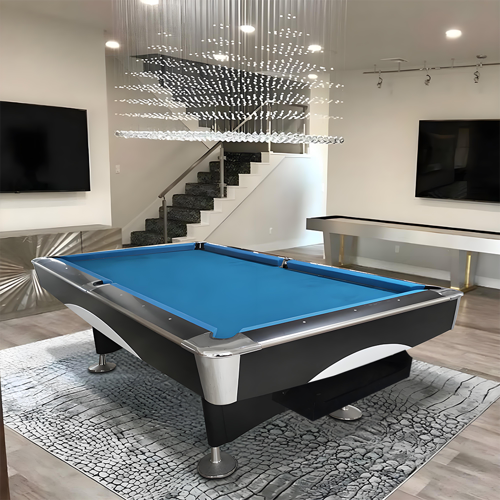 QUESLA 4D 9FT Slate Pool Snooker Table Billiards Table - Oak&Blue