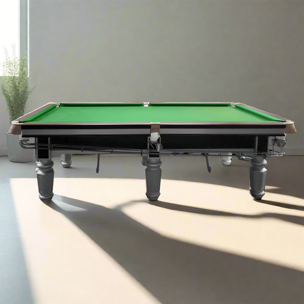 QUESLA 9FT Luxury Slate Billiard Table W/ Free Accessories Chinese Pool Table Ball Return System - Silver&Green