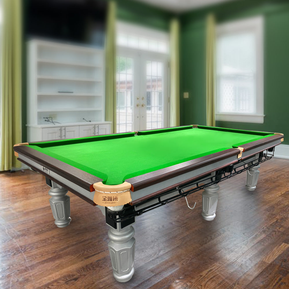 QUESLA 9FT Luxury Slate Billiard Table W/ Free Accessories Chinese Pool Table Ball Return System - Silver&Green