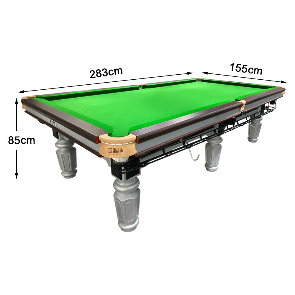 QUESLA 9FT Luxury Slate Billiard Table W/ Free Accessories Chinese Pool Table Ball Return System - Silver&Green