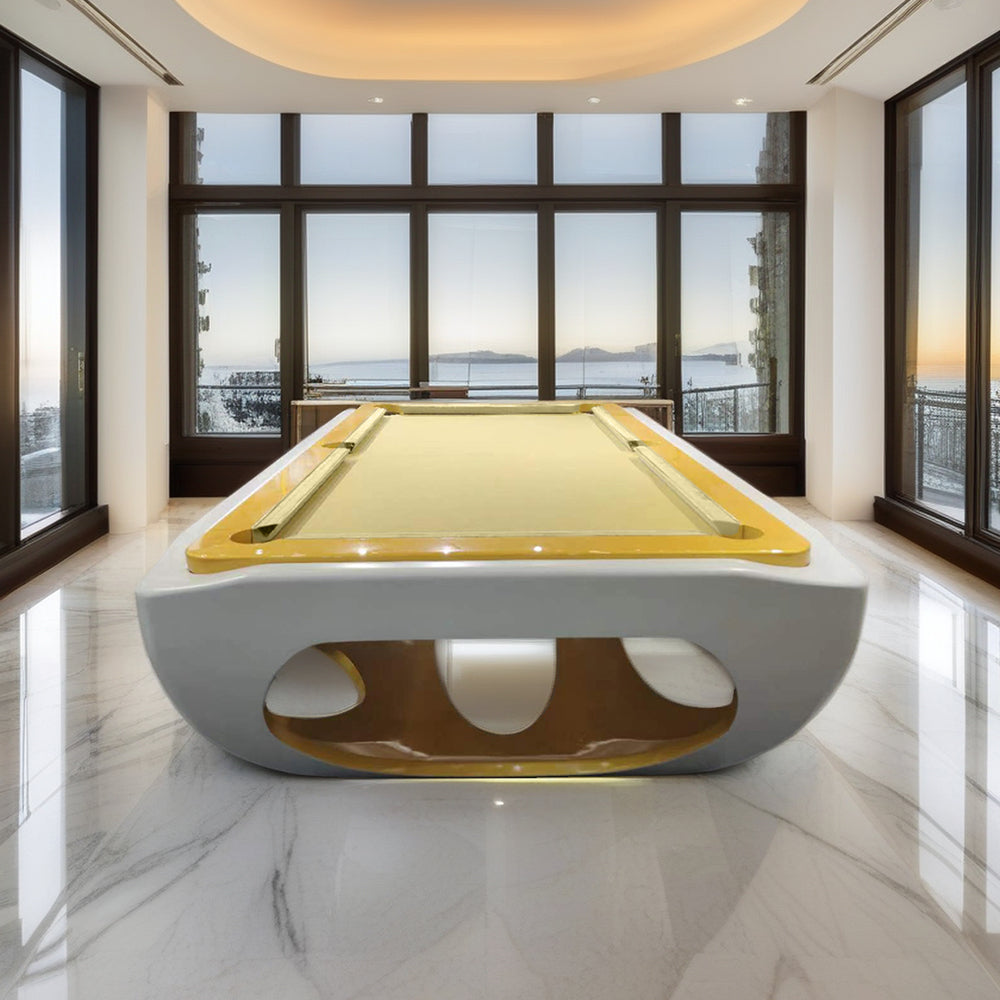 QUESLA G01 8FT Slate Billiard Table W/ Free Accessories Pool Table - White&Yellow