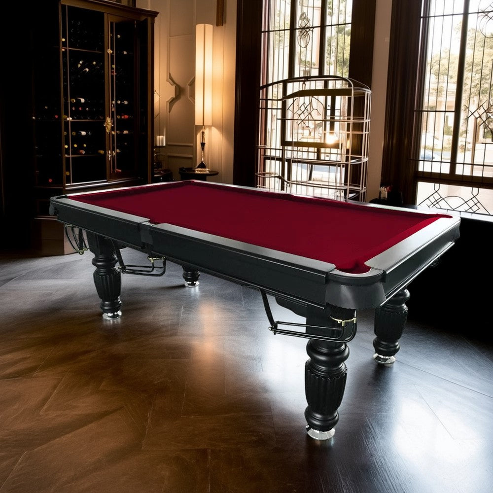 QUESLA 8FT Pool Table 2025 Model - Classic Slate Design Upgraded with Reinforced Legs & Pro Ball Nets - Professional Billiard Table, Solid Timber Black Frame
