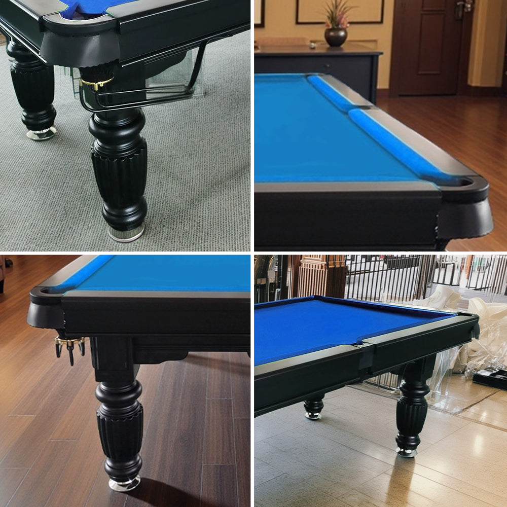 QUESLA 8FT Pool Table 2025 Model - Classic Slate Design Upgraded with Reinforced Legs & Pro Ball Nets - Professional Billiard Table, Solid Timber Black Frame