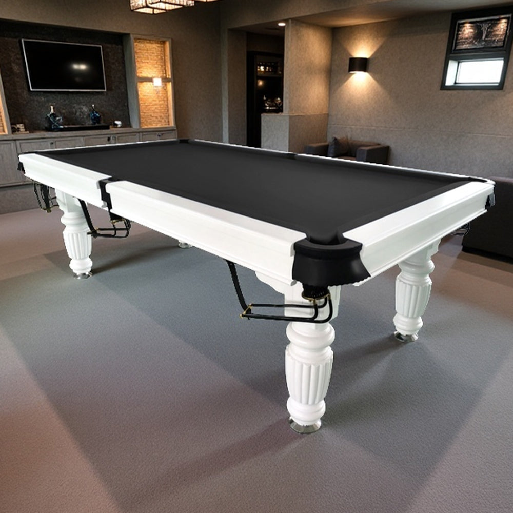 QUESLA 8FT Pool Table 2025 Model - Classic Slate Design Upgraded with Reinforced Legs & Pro Ball Nets - Professional Billiard Table, Solid Timber White Frame