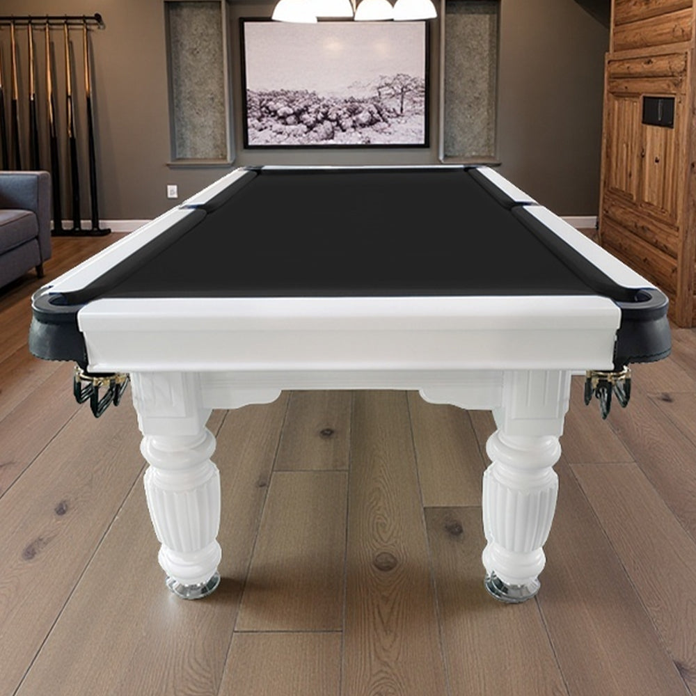 QUESLA 8FT Pool Table 2025 Model - Classic Slate Design Upgraded with Reinforced Legs & Pro Ball Nets - Professional Billiard Table, Solid Timber White Frame