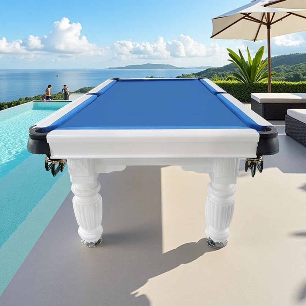 QUESLA 8FT Pool Table 2025 Model - Classic Slate Design Upgraded with Reinforced Legs & Pro Ball Nets - Professional Billiard Table, Solid Timber White Frame