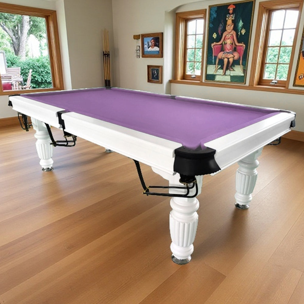 QUESLA 8FT Pool Table 2025 Model - Classic Slate Design Upgraded with Reinforced Legs & Pro Ball Nets - Professional Billiard Table, Solid Timber White Frame