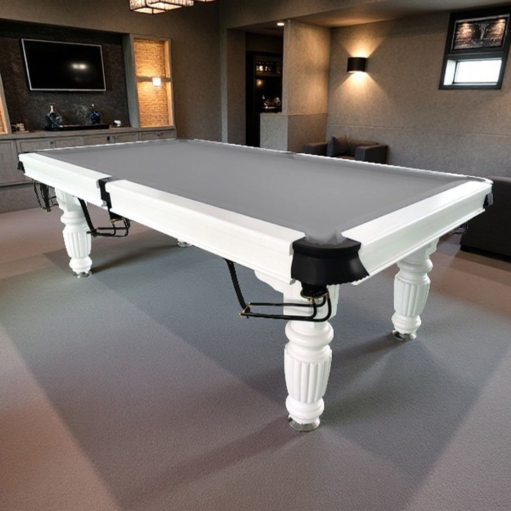 QUESLA 8FT Pool Table 2025 Model - Classic Slate Design Upgraded with Reinforced Legs & Pro Ball Nets - Professional Billiard Table, Solid Timber White Frame