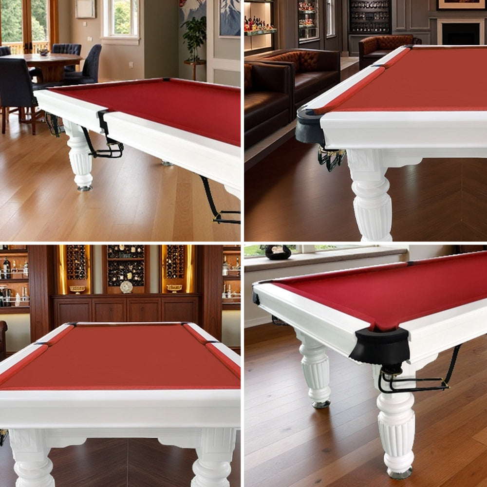 QUESLA 8FT Pool Table 2025 Model - Classic Slate Design Upgraded with Reinforced Legs & Pro Ball Nets - Professional Billiard Table, Solid Timber White Frame