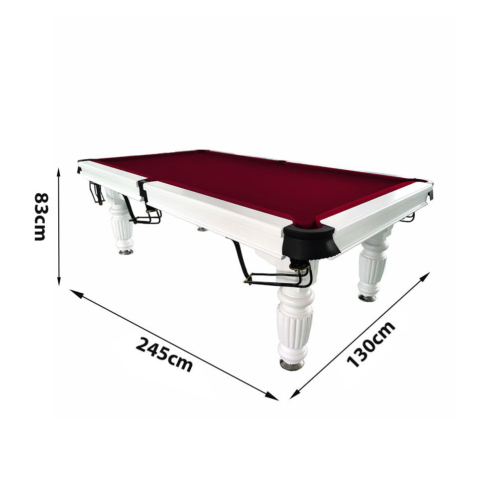QUESLA 8FT Pool Table 2025 Model - Classic Slate Design Upgraded with Reinforced Legs & Pro Ball Nets - Professional Billiard Table, Solid Timber White Frame