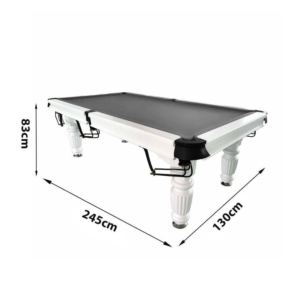 QUESLA 8FT Pool Table 2025 Model - Classic Slate Design Upgraded with Reinforced Legs & Pro Ball Nets - Professional Billiard Table, Solid Timber White Frame