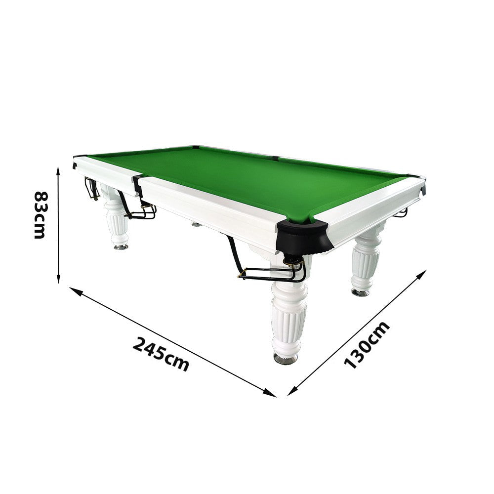QUESLA 8FT Pool Table 2025 Model - Classic Slate Design Upgraded with Reinforced Legs & Pro Ball Nets - Professional Billiard Table, Solid Timber White Frame