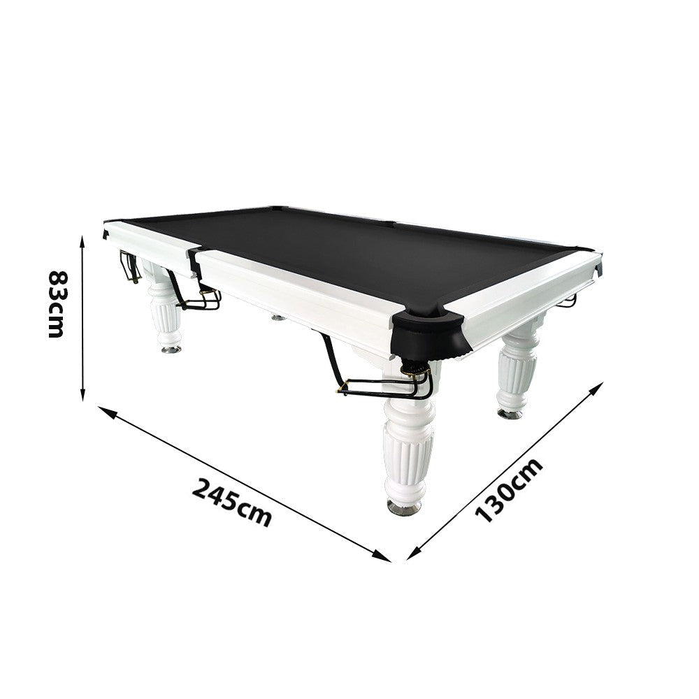 QUESLA 8FT Pool Table 2025 Model - Classic Slate Design Upgraded with Reinforced Legs & Pro Ball Nets - Professional Billiard Table, Solid Timber White Frame