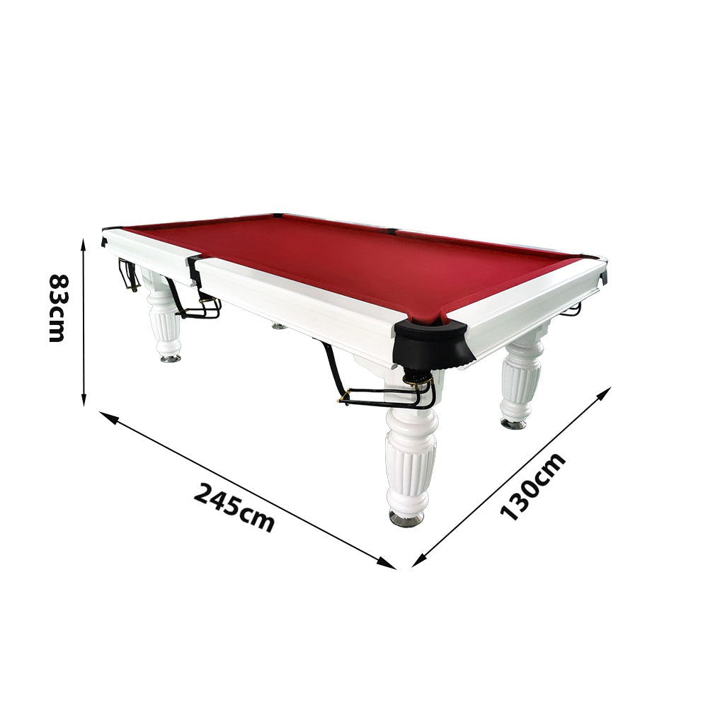 QUESLA 8FT Pool Table 2025 Model - Classic Slate Design Upgraded with Reinforced Legs & Pro Ball Nets - Professional Billiard Table, Solid Timber White Frame