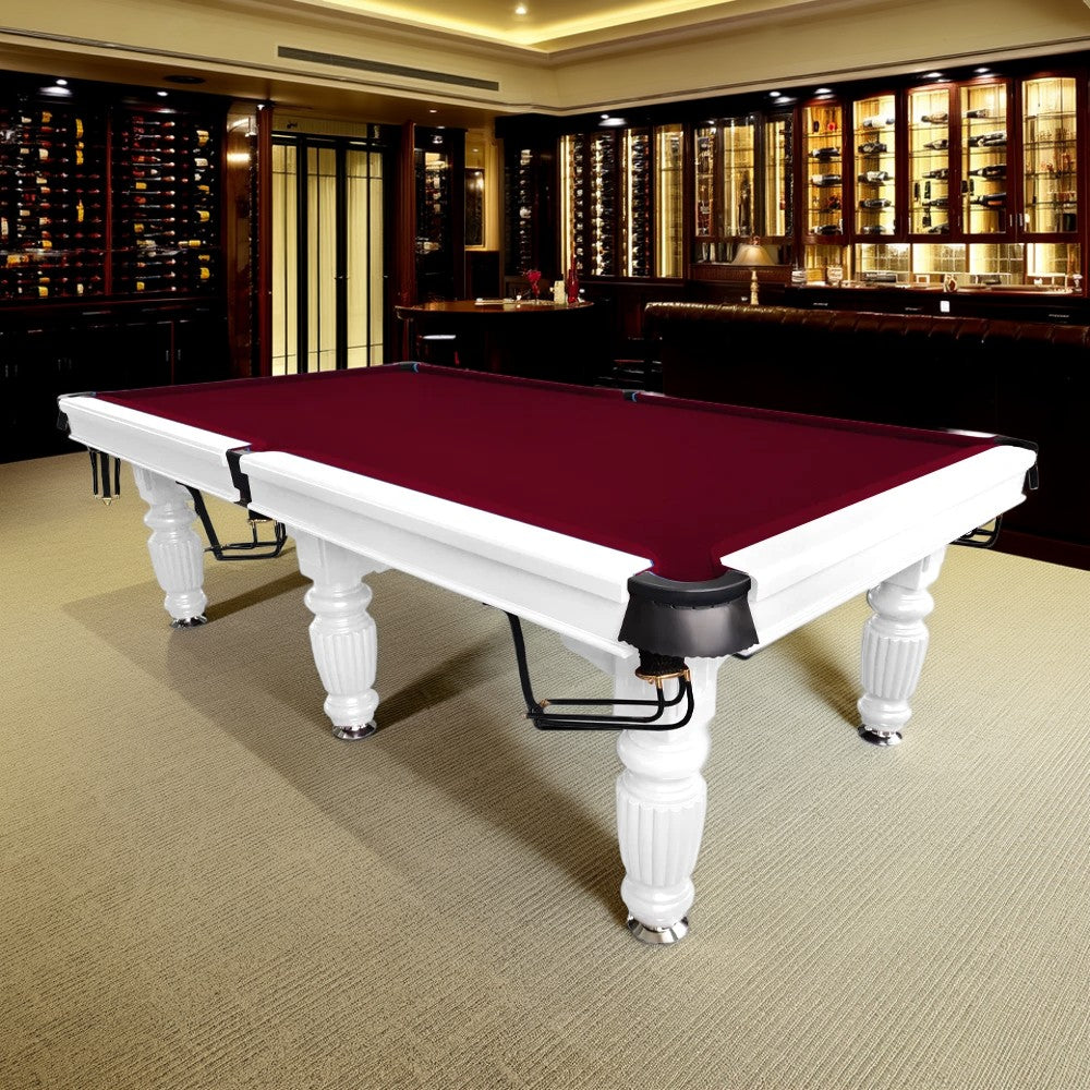 QUESLA 9FT Pool Table 2025 Model - Classic Slate Design Upgraded with Reinforced Legs & Pro Ball Nets - Professional Billiard Table, Solid Timber White Frame