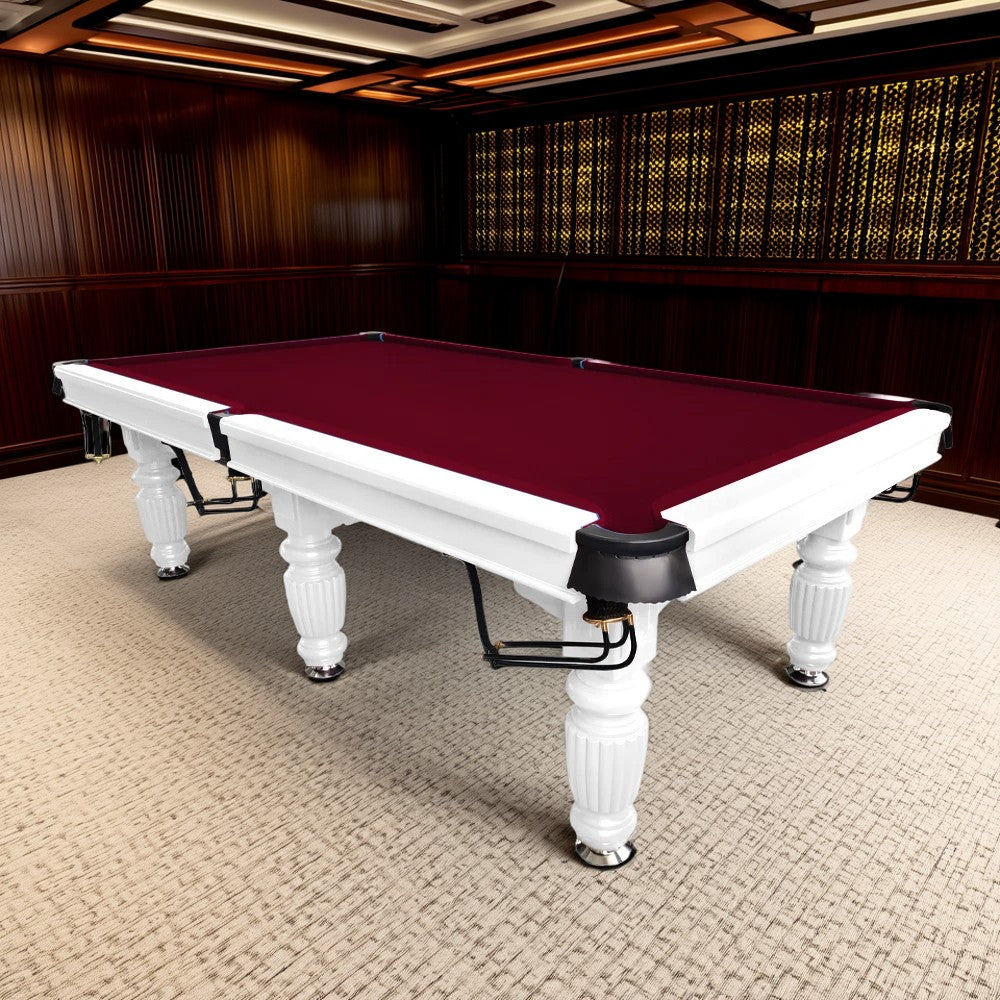 QUESLA 9FT Pool Table 2025 Model - Classic Slate Design Upgraded with Reinforced Legs & Pro Ball Nets - Professional Billiard Table, Solid Timber White Frame