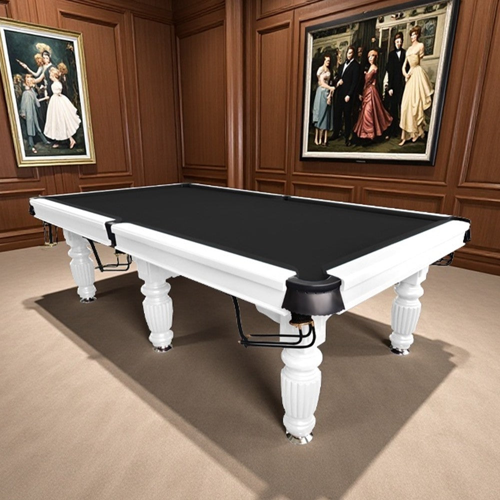 QUESLA 9FT Pool Table 2025 Model - Classic Slate Design Upgraded with Reinforced Legs & Pro Ball Nets - Professional Billiard Table, Solid Timber White Frame