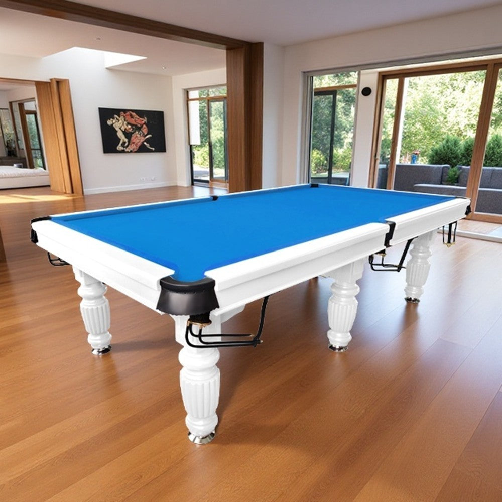QUESLA 9FT Pool Table 2025 Model - Classic Slate Design Upgraded with Reinforced Legs & Pro Ball Nets - Professional Billiard Table, Solid Timber White Frame