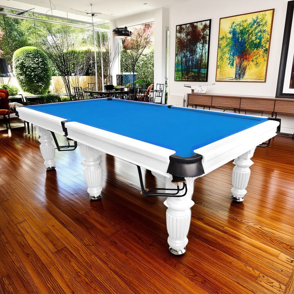 QUESLA 9FT Pool Table 2025 Model - Classic Slate Design Upgraded with Reinforced Legs & Pro Ball Nets - Professional Billiard Table, Solid Timber White Frame