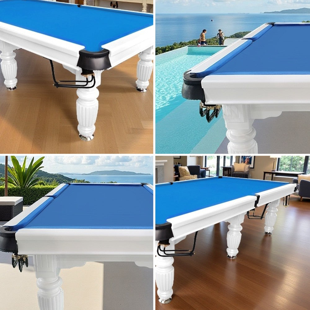 QUESLA 9FT Pool Table 2025 Model - Classic Slate Design Upgraded with Reinforced Legs & Pro Ball Nets - Professional Billiard Table, Solid Timber White Frame