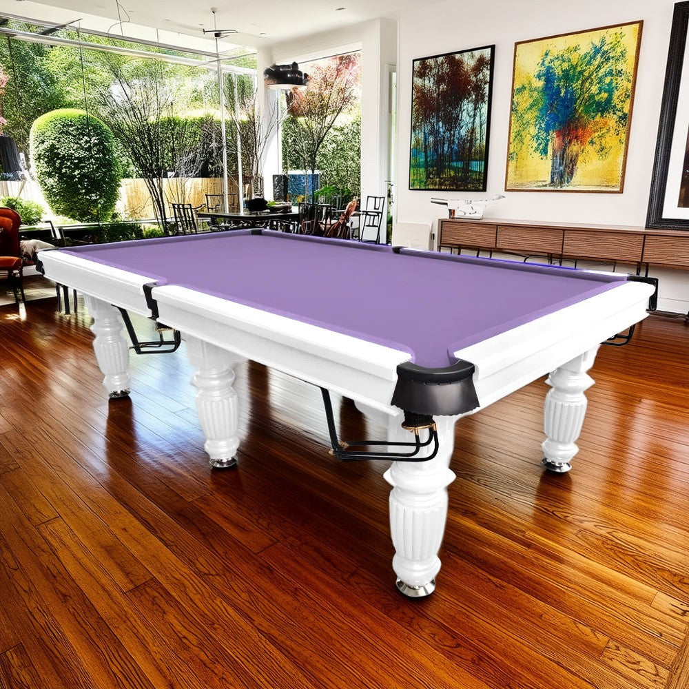 QUESLA 9FT Pool Table 2025 Model - Classic Slate Design Upgraded with Reinforced Legs & Pro Ball Nets - Professional Billiard Table, Solid Timber White Frame