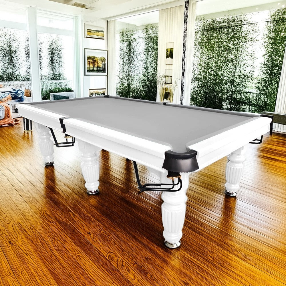 QUESLA 9FT Pool Table 2025 Model - Classic Slate Design Upgraded with Reinforced Legs & Pro Ball Nets - Professional Billiard Table, Solid Timber White Frame