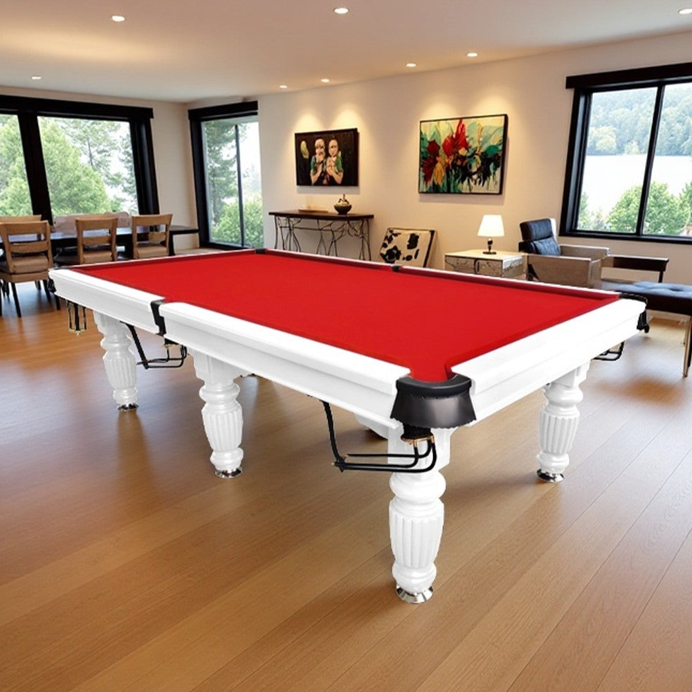 QUESLA 9FT Pool Table 2025 Model - Classic Slate Design Upgraded with Reinforced Legs & Pro Ball Nets - Professional Billiard Table, Solid Timber White Frame