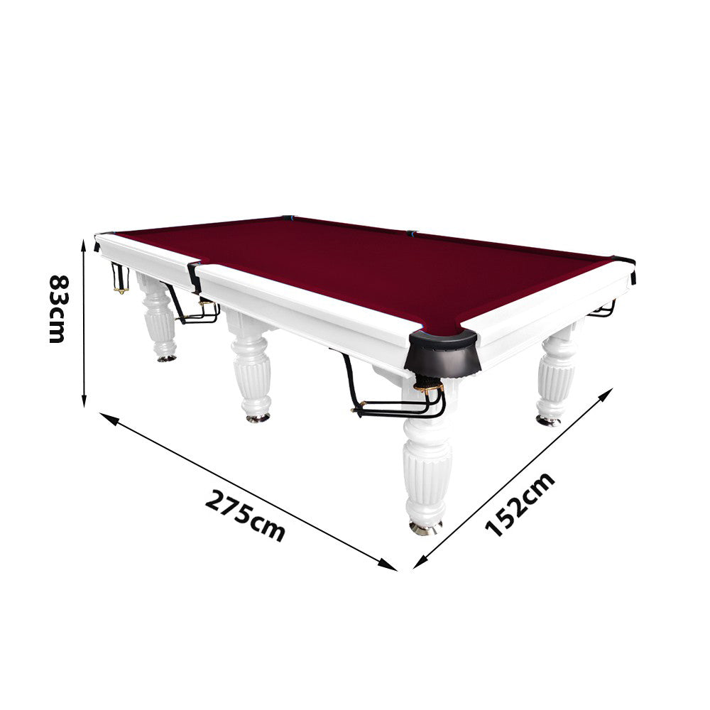 QUESLA 9FT Pool Table 2025 Model - Classic Slate Design Upgraded with Reinforced Legs & Pro Ball Nets - Professional Billiard Table, Solid Timber White Frame