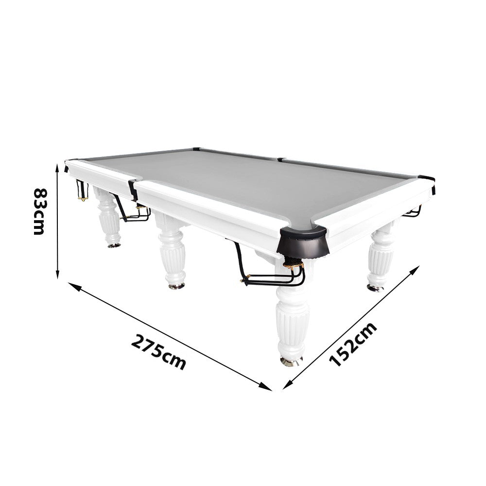 QUESLA 9FT Pool Table 2025 Model - Classic Slate Design Upgraded with Reinforced Legs & Pro Ball Nets - Professional Billiard Table, Solid Timber White Frame