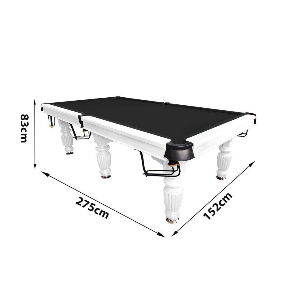 QUESLA 9FT Pool Table 2025 Model - Classic Slate Design Upgraded with Reinforced Legs & Pro Ball Nets - Professional Billiard Table, Solid Timber White Frame