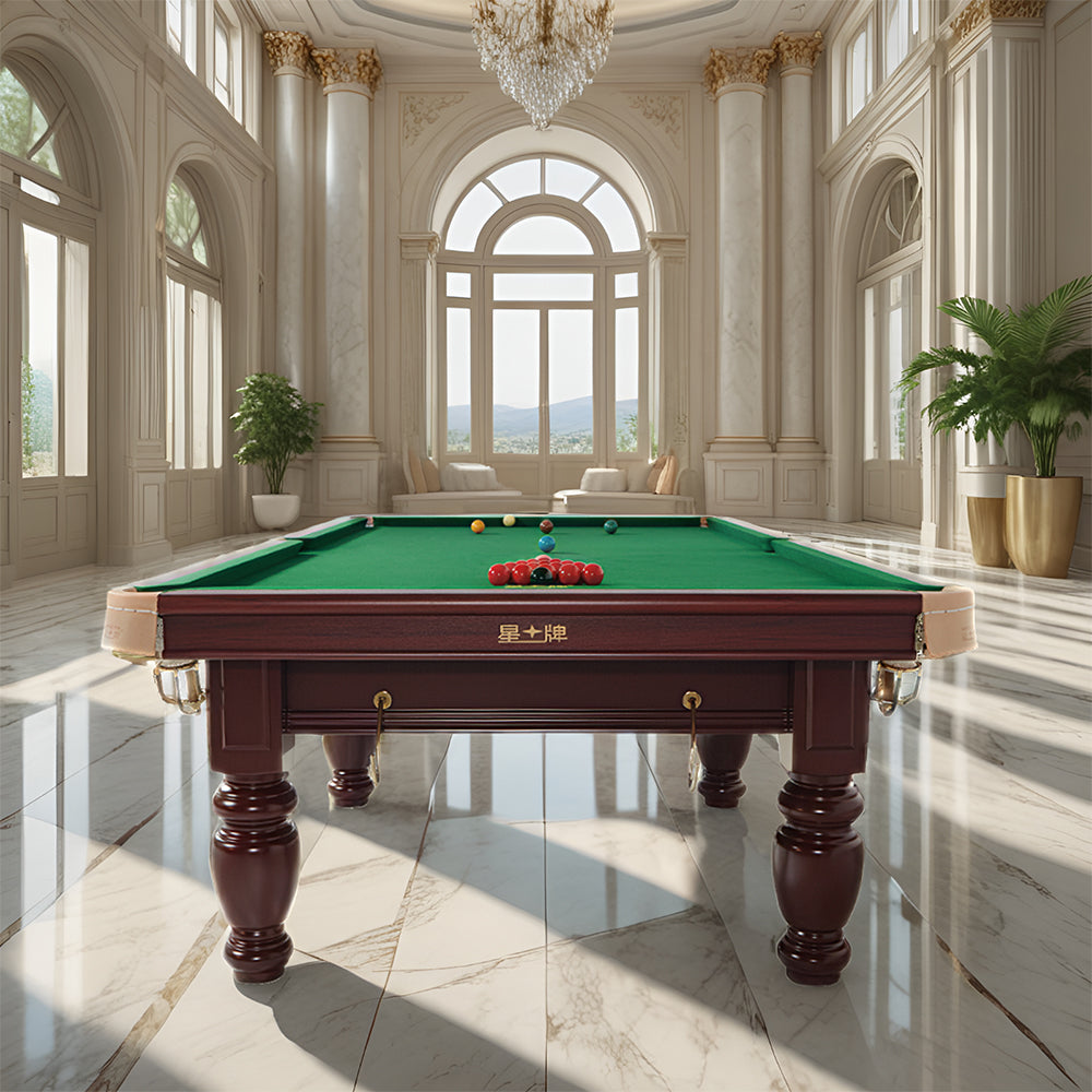 XINGPAI XW10710S 10FT Slate British Snooker Table Billiard Table - Mahogany&Green