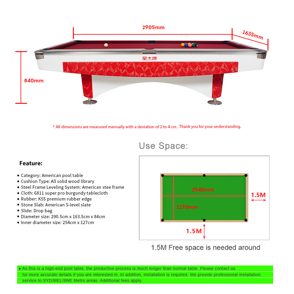 XINGPAI XW130 9FT American Billiard Table  Fancy Nine Ball Table Xiangyun Carving Billiard Case