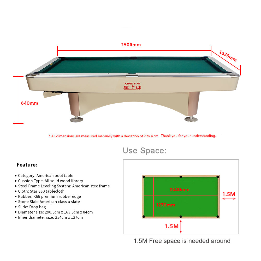 XINGPAI XW138 9FT American Pool Table Fancy Nine Ball Pool Table Economical Pool Table
