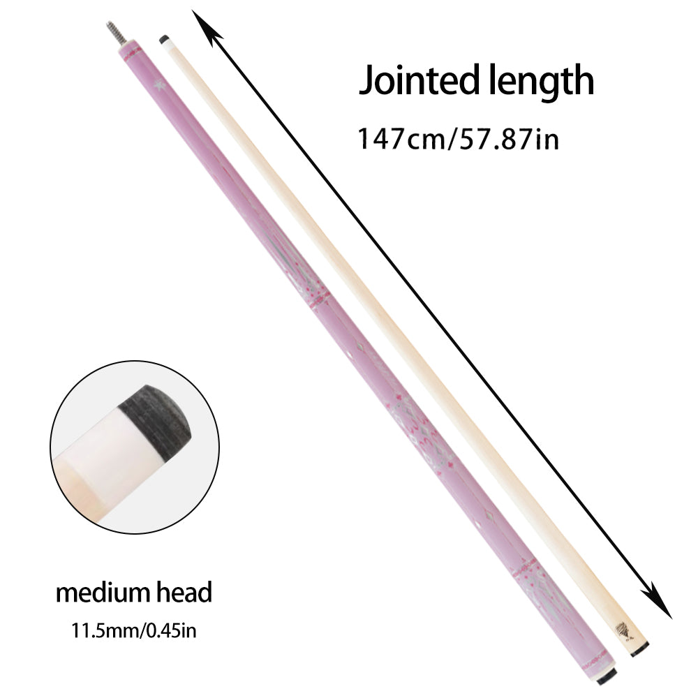 KONLLEN 147cm Length Pink Professional Billiards 1/2 Black 8 Nine Strong Head Billiards Accessories