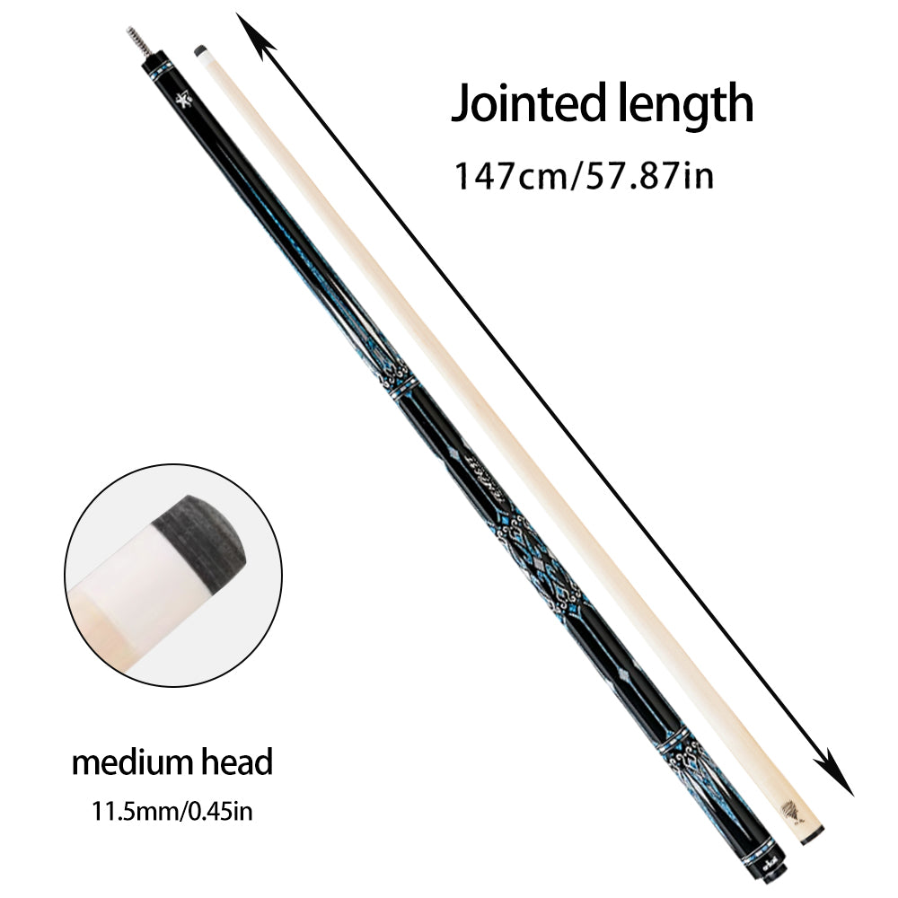 KONLLEN CRFU 147cm Length Professional Billiards 1/2 Black 8 Nine Strong Head - Black