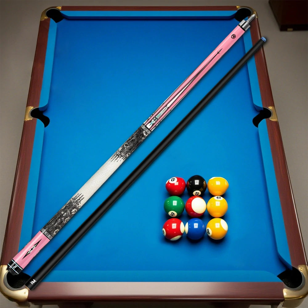 RB Professional 2-Piece Carbon Fiber Billiard Cue Set - 147cm Pool Cue with Leather Handle - Pink