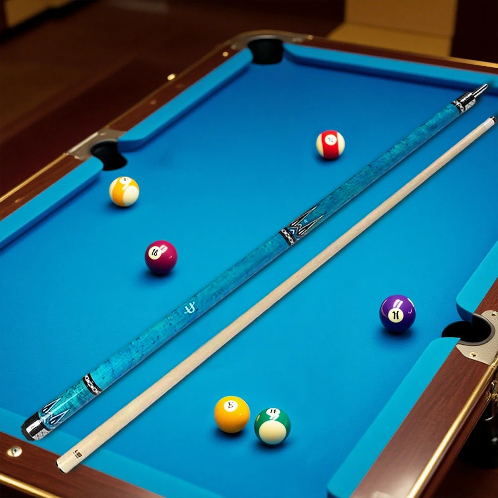 RB High-End 147cm Billiard Cue with 12.5cm Tip Smooth Handle & Leather Handle - Blue