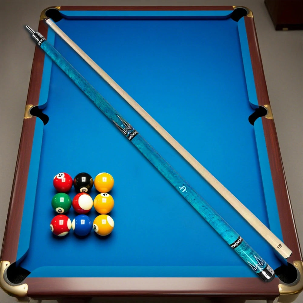 RB High-End 147cm Billiard Cue with 12.5cm Tip Smooth Handle & Leather Handle - Blue