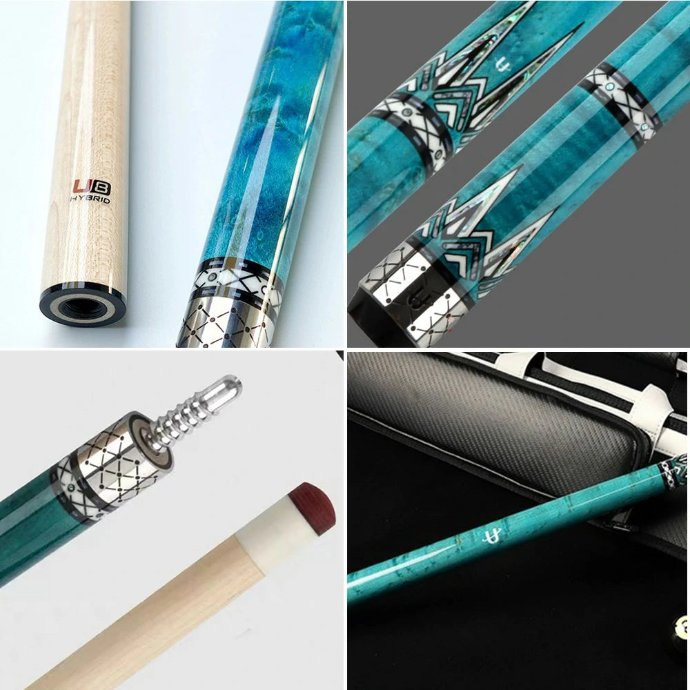 RB High-End 147cm Billiard Cue with 12.5cm Tip Smooth Handle & Leather Handle - Blue