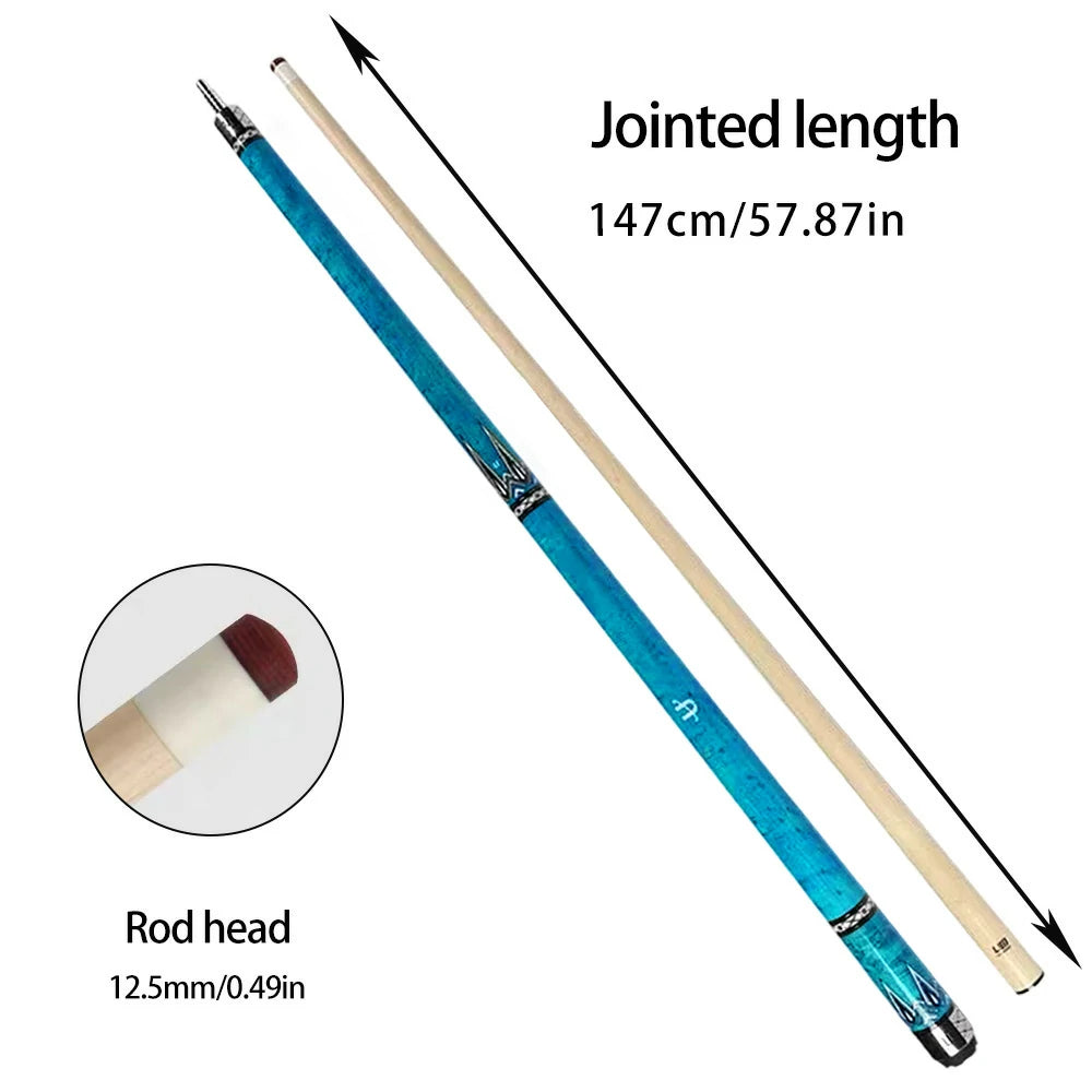 RB High-End 147cm Billiard Cue with 12.5cm Tip Smooth Handle & Leather Handle - Blue