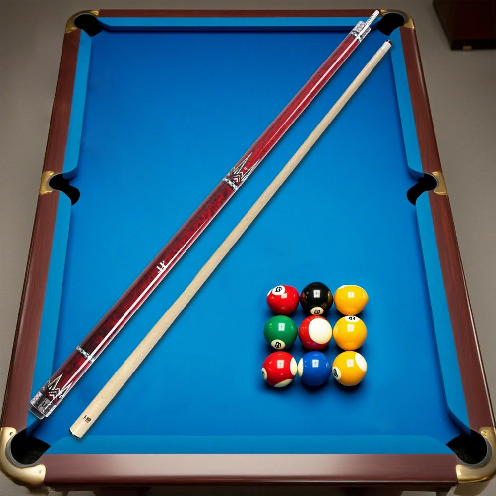 RB High-End 147cm Billiard Cue with 12.5cm Tip Smooth Handle & Leather Handle - Red
