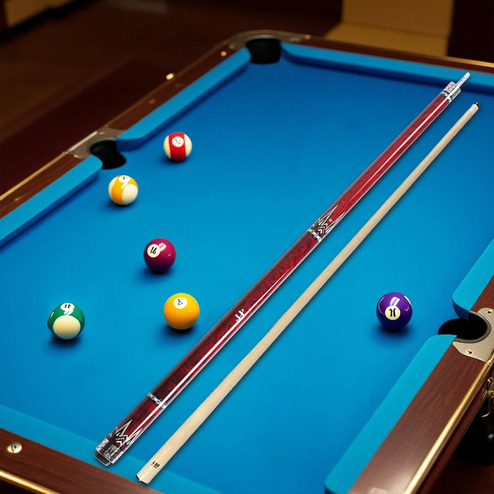 RB High-End 147cm Billiard Cue with 12.5cm Tip Smooth Handle & Leather Handle - Red