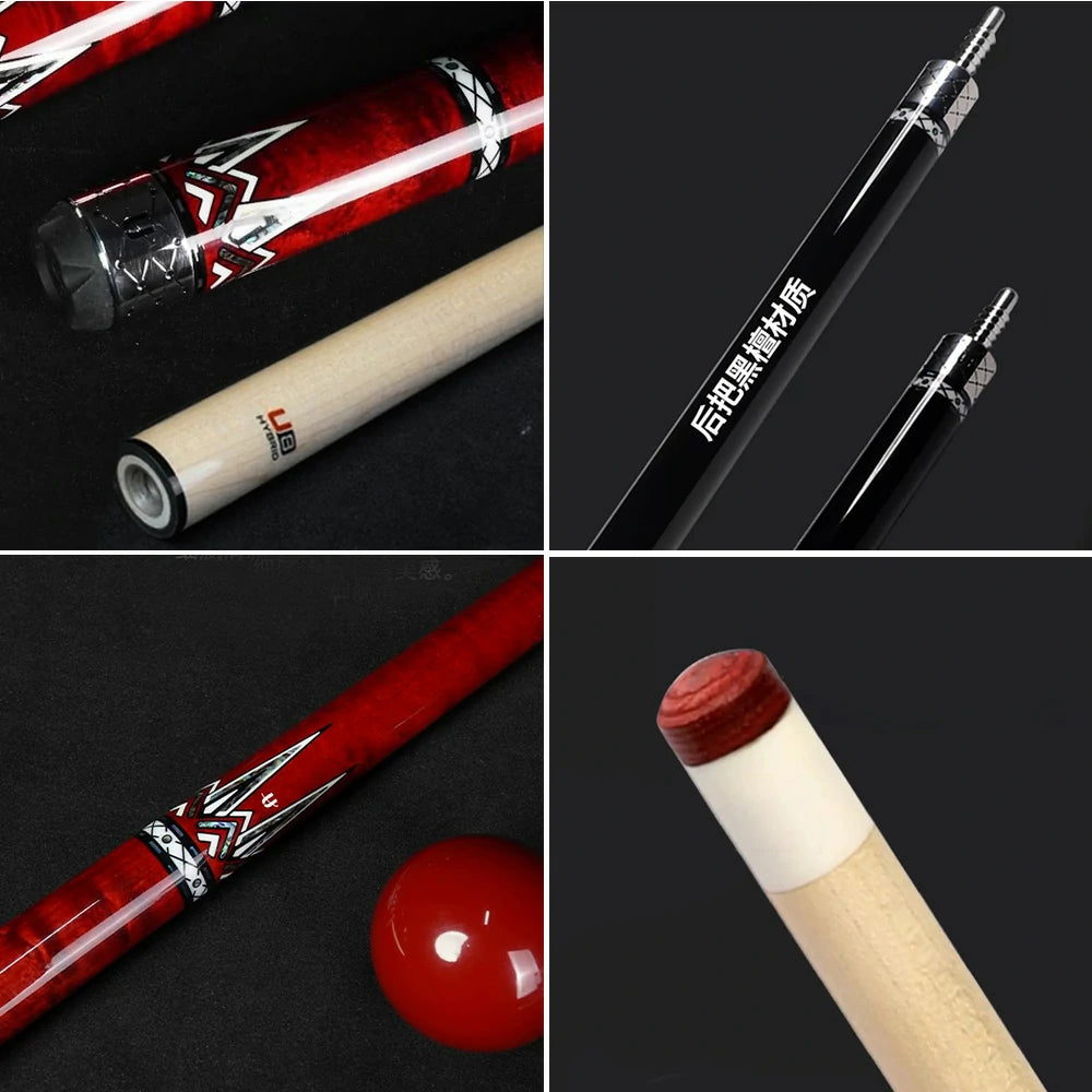 RB High-End 147cm Billiard Cue with 12.5cm Tip Smooth Handle & Leather Handle - Red