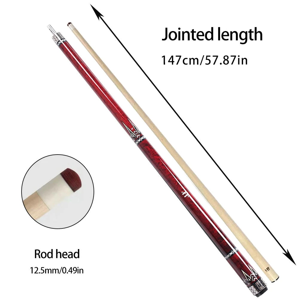 RB High-End 147cm Billiard Cue with 12.5cm Tip Smooth Handle & Leather Handle - Red