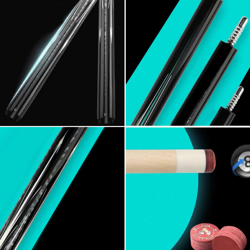 RB Professional Billiard Cue Set - Includes 147cm Maple Pool Cue&4-Hole Cue Case - Black&White