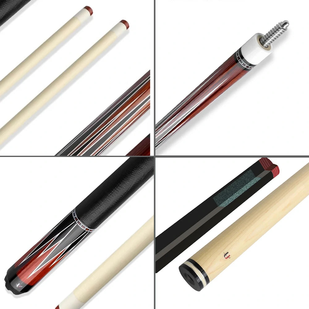 RB Professional Billiard Cue Set - Includes 147cm Pool Cue & 4-Hole Cue Case,Leather Handle - Black&Red